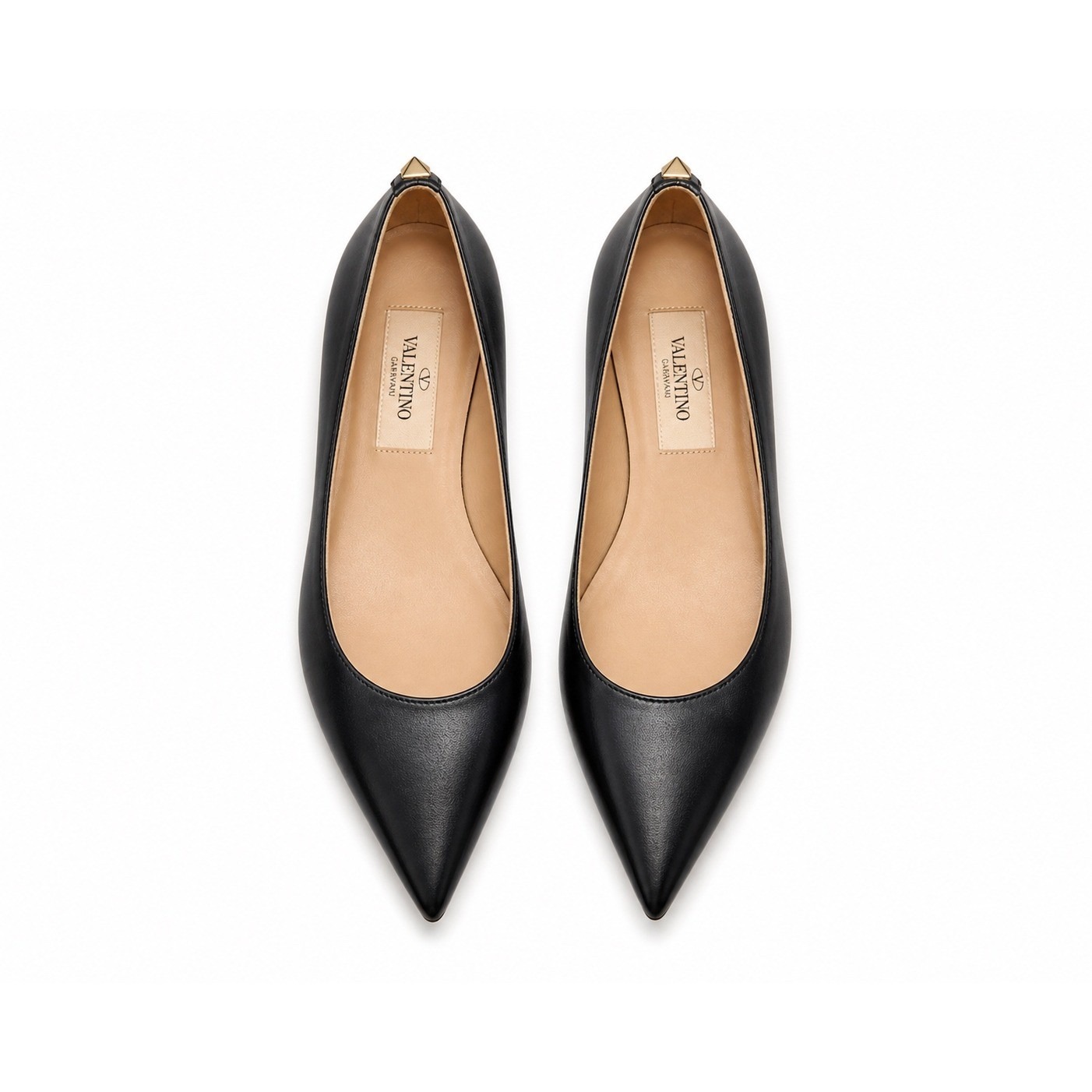 Valentino Garavani Black Leather Rockstud Pointed Toe Flats Size 36.5 Italy